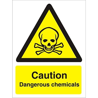 Image of Seco Caution Dangerous Chemicals With Skull &amp; Bones Pictogram Sign, 300mm x 400mm Self Adhesive Vinyl