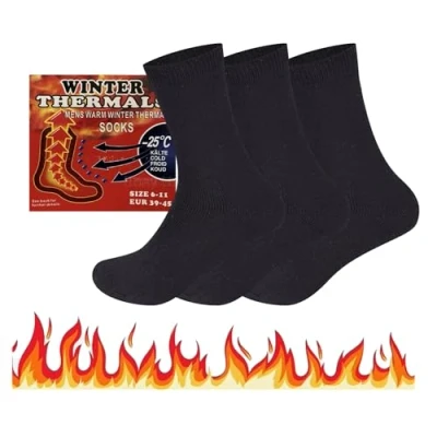 Image of ARG 3 Pairs Men&#039;s Black Thermal Socks Winter Outdoor Walking Exercising Hiking Soft Heavy Duty Uk 6 11 EU 39 42