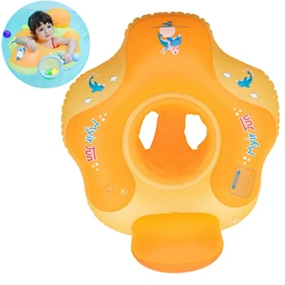 Image of Myir Baby Float, Swimming Seat Ring Adjustable Waist Inflatable Pool Float Trainer for Infant Toddler with Manual Pump (Orange,S)