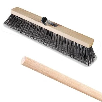 Image of Heavy Duty Garden Broom Metal Wire Bristles Outdoor 30cm / 12&quot; Stiff Hard Brush for Sweeping Stable, Yard, &amp; Decking (with 120cm Long Handle)