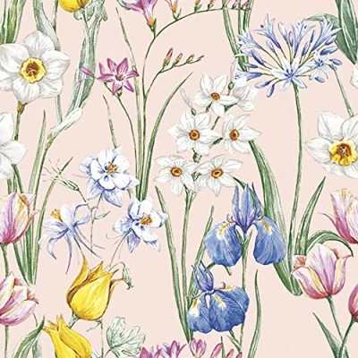 Image of DAISY 3 Ply Flowery Tissue Paper Napkins Serviettes for Decoupage Lunch 33cm x Pack of 20 (Spring Flowers Meadow)