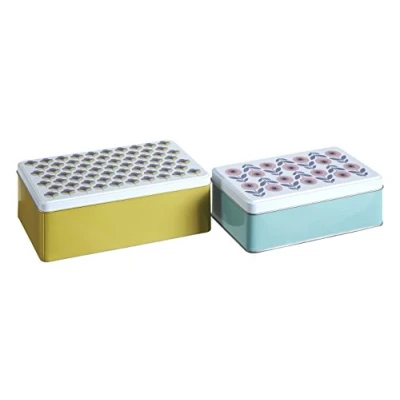 Image of Premier Housewares Kitchen Storage Tin, Rectangular, Multi Colour, Set of 2 Joni, 13 x 20 7 cm