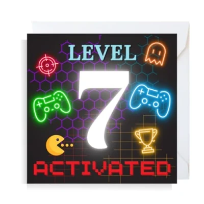 Image of Second Ave Gaming Gamer 7th Birthday Age 7 Square Children&#039;s Kids Greeting Card for Boy or Girl