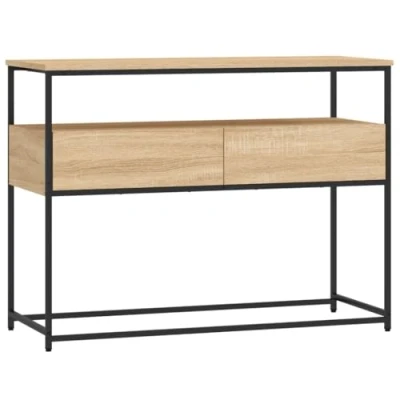 Image of vidaXL Sonoma Oak Console Table Functional Design with Ample Storage Metal Frame, Industrial Style Ideal Hallway, Living Room Furniture