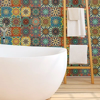 Image of Ambiance Sticker Self Adhesive Decorative Wall Decal Cement Tile for Bathroom and Kitchen La Plata Pack of 9 Stickers 20 x cm