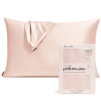Image of Kitsch 100% Satin Pillowcase with Zipper, Softer Than Silk for Hair &amp; Skin, Cooling Pillow case, Case Cover (Standard/Queen (1 Pack), Blush)
