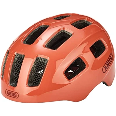 Image of ABUS Youn I 2.0 bike helmet with light for children, teenagers and young adults girls boys coral, size M