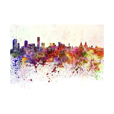 Image of Wee Blue Coo Painting Cityscape Liverpool Skyline Paint Splash Wall Art Print