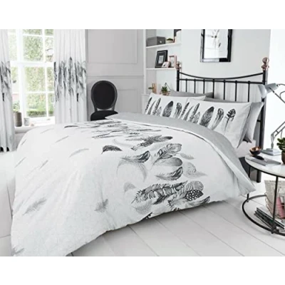 Image of FAIRWAYUK Feathers White Duvet Cover Set Double, Reversible Quilt Bedding With Pillowcase, Ultra Soft, Easy Care