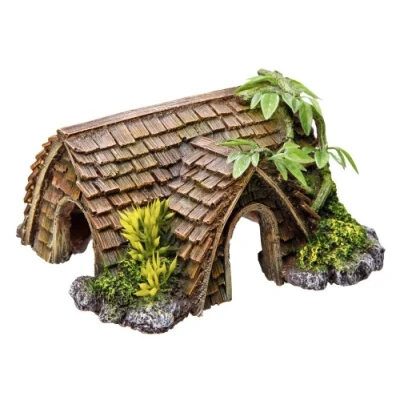 Image of Nobby Cottage with Plants Aquarium Ornaments, 15 x 14 8 cm