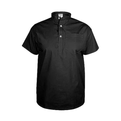 Image of Lynwood Unisex Scrub Tops with Band Collar Short Sleeves Medical Uniforms &amp; Scrubs Nurses Mens Womens Beauty Tunic Work Wear Shirts for Hospital Office Black