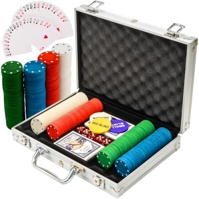 Image of SA Products Professional Texas Holdem Poker Set and Blackjack with Portable Carry Case Casino Chips &amp; Gambling Playing Cards Dice for Adults Gaming Accessories (200pc Set)
