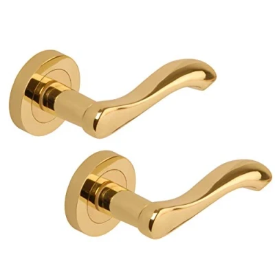 Image of Excel DH3678 Venus Passage Door Handles on Round Rose, Polished Brass