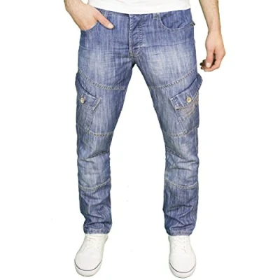 Image of Crosshatch Mens New Cargo Combat Light Washed Straight Leg Jeans W42 L30