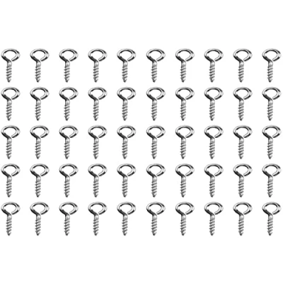 Image of Juliyeh 100Pcs Screw Eye Pins Hooks Eyelets Threaded, Silver Mini Stainless Steel Bolts Hooks, for Jewelry Making Findings DIY Crafts, 10mm x 4mm, (45)
