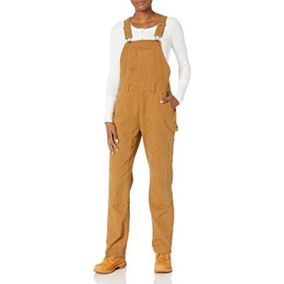 Image of Dickies Women&#039;s Duck Double Front Bib Overalls, Rinsed Brown Duck, S UK