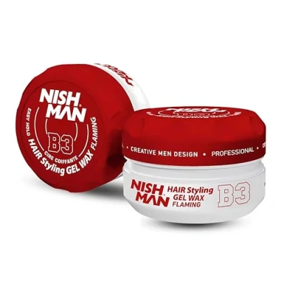 Image of Nishman Hair Styling Wax for Men, B3 Flaming, Red150 ml Edge Control Ultra High Strong Hold Clay Aqua (1 Pack)