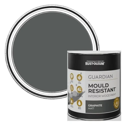 Image of Rust Oleum Grey Guardian Mould Resistant Interior Wood Paint in Matt Finish Graphite 750ml