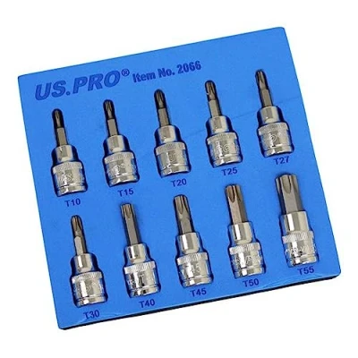 Image of US PRO 10Pc 3/8 Drive 48mm Long S2 Torx Socket Set T10 T55 B2066
