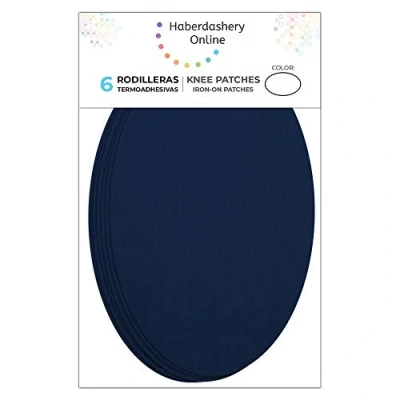 Image of Haberdashery Online 6 Piece Knee Patches for Clothes Protection &amp; Repair, Iron on Pads Trousers, Jackets, Sweaters, Shirts 16x10cm, Blue Marine