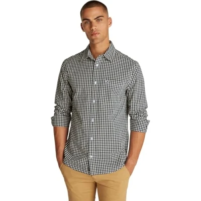 Image of Tommy Jeans Men’s Poplin Check Long Sleeve Shirt, Black (Black), M