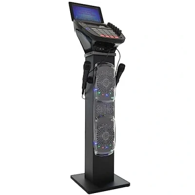 Image of Easy Karaoke Bluetooth System with Speaker Pedestal Professional CDG 6 Speakers, LED Disco Lights, 7&quot; Colour TFT Screen + 2 Microphones