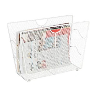 Image of Relaxdays Newspaper Stand, Magazine Holder, Steel, Mesh, Letter, Document, Storage, Decor, HxWxD 27 x 39 17cm, White, 17 cm