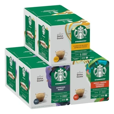 Image of STARBUCKS Black Cup Variety Pack by NESCAFÉ Dolce Gusto Coffee Pods 6 x 12 (72 Capsules) Amazon Exclusive