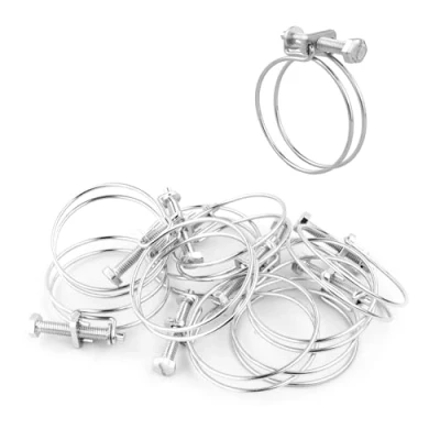 Image of KCT 10 Pack 47 52mm Double Wire Hose Pipe Clamps Universal Adjustable Metal Clips for Fuel/Air Line/Tube/Plumbing/Hosepipe