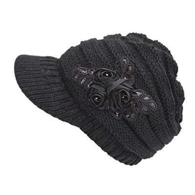 Image of XRDSS Women Winter Peaked Beanie Cap Ladies Warm Knitted Hat (Black)