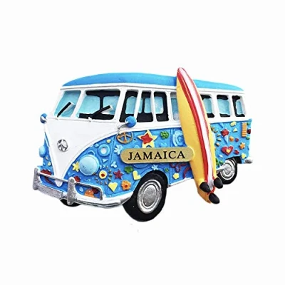 Image of Jamaica 3D Blue Bus Refrigerator Magnet Resin Travel Souvenirs,Handmade Home &amp; Kitchen Decoration Fridge Collection Gift