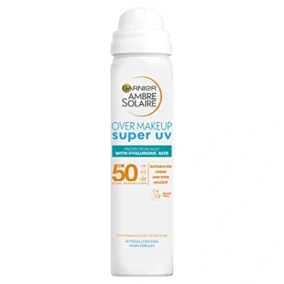 Image of Garnier Ambre Solaire Sun Protection Over Makeup, Non Greasy + Lightweight, With Hyaluronic Acid, Mist SPF50, Super UV, 75ml
