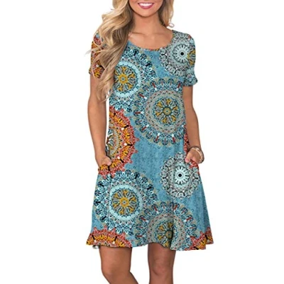 Image of AUSELILY Women&#039;s Summer Dresses Casual T Shirt Short Sleeve Dress Loose Swing with Pockets Black