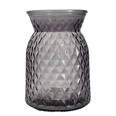 Image of Large Textured Dark Grey Glass Flower Bud Vase (16cm) Jar Home Decoration Decor Ornament