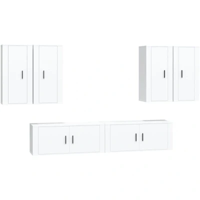 Image of vidaXL 6 Piece TV Cabinet Set White Engineered Wood