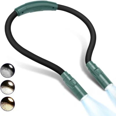Image of 3 Colours Neck Reading Light for Knitting, Hand Crafting, Crochet Round LED Book Lamp in Bed at Night, USB Rechargeable Battery 80+ Hours Working