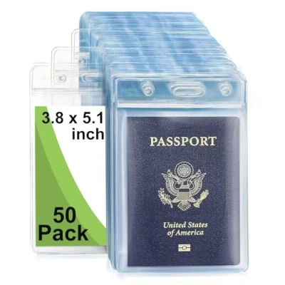 Image of Fushing Pack of 50 Clear Plastic Vertical Badge Holders, Name Tag Card Holders (XL)