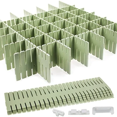 Image of Drawer Dividers Adjustable Organizer 16 PCS Green Organiser 32 x 7 cm DIY Cut at Will for Socks, Underwear, Makeup, Kitchen, Bedroom, Dresser