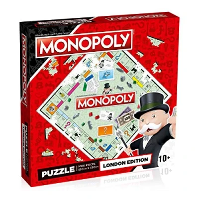 Image of Winning Moves London Monopoly 1000 Piece Jigsaw Puzzle Game, together the iconic game board with memorable spaces including Mayfair, Old Kent Road and Fleet Street, for ages 10 plus