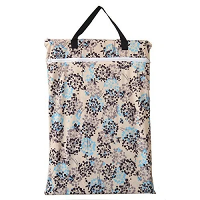 Image of Large Hanging Wet/Dry Cloth Diaper Pail Bag for Reusable Diapers or Laundry (Silver Foliage)