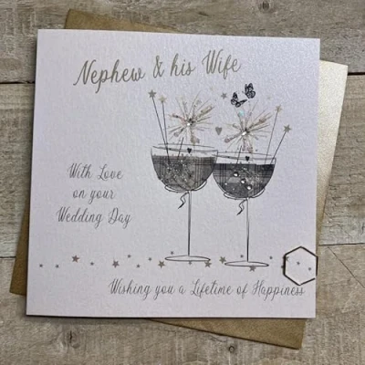 Image of WHITE COTTON CARDS To a Special Nephew &amp; his Wife on your Wedding Day, Handmade Card, Flutes Design (PD177 NEP)