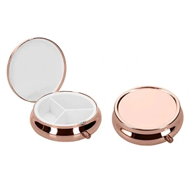 Image of kwmobile 3 Compartment Pill Box Set of 2X Stainless Steel Travel Organizer for Tablets and Prescriptions Rose Gold
