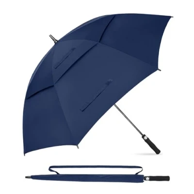 Image of Golf Umbrella Windproof Large 62 Inch, Oversized Double Vented Canopy Strong Automatic Open Outdoor Big Sun Protection Rain Umbrellas for 2 3 Men Blue
