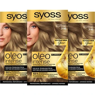 Image of SYOSS Oleo Intense Permanent Oil Colouration 7 10 Natural Blonde with Nourishing and Ammonia Free Pack of 3 x 115 ml