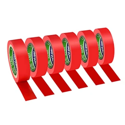 Image of Xrkuu 6 Pack Red Insulation Tape, 17mm x 9m Electrical Tape Multipack Waterproof Insulating PVC Adhesive Gaffer for Wiring Projects