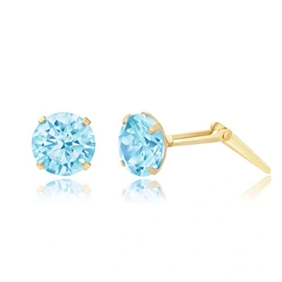 Image of 9ct yellow gold 5mm round aquamarine crystal Andralok stud earrings/Gift box