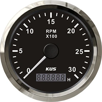 Image of KUS Wasserdichte Drehzahlmesser Mit Betriebsstundenzähler 3000RPM 85mm 12V/24V Hintergrundbeleuchtung (Schwarz)