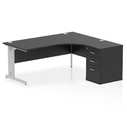 Image of Impulse 1800 RH Crescent Desk Black/Silver Cable Managed 600 DH Ped
