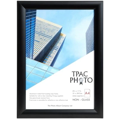 Image of ThePhotoAlbumCo Snap A4 (21x30cm) Black Frame Pack of 1 Acrylic (Non Glass) Front TPAC SNAPA4BLK 1PK