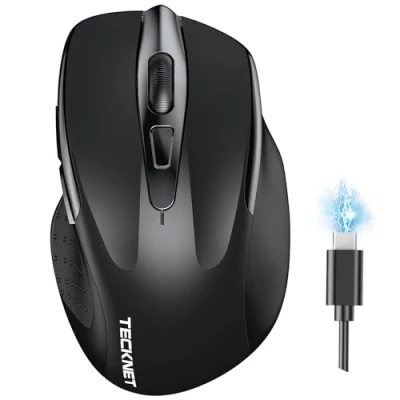Image of TECKNET Bluetooth Mouse, Rechargeable Wireless Mouse(Tri Mode: BT 5.0/3.0+2.4G), 4800DPI Adjustable, Silent Ergonomic Mouse for Laptop PC Computer, Windows Mac OS,6 Buttons, Black